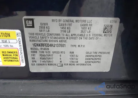 2017 Chevrolet Traverse Ls z USA, uszkodzony, nr VIN 1GNKRFED4HJ137601